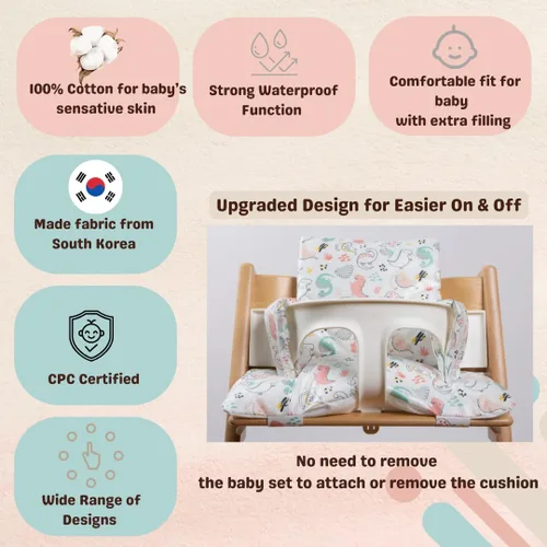 Vista 3 de Stokke Tripp Trapp - Juego de cojines impermeables y compatibles, fáciles de limpiar, hechos de tela de Corea, 100% algodón, juego de cojines
