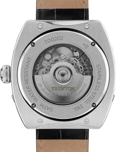 Vista 6 de El reloj automático Michigan para hombre de 1.772 in con esfera de corazón abierto y correa de cuero