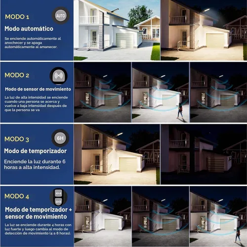 Vista 4 de MMKT - Farolas solares impermeables para exteriores, 3 colores LED del atardecer al amanecer, luces de inundación con sensor de movimiento y control