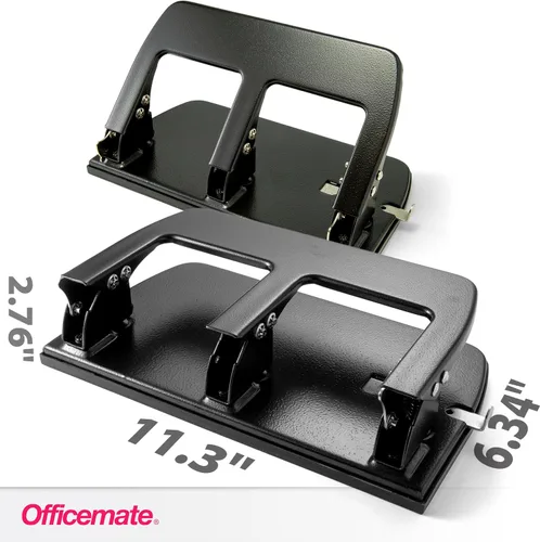 Vista 4 de Officemate Medium Duty - Perforadora de 3 agujeros con mango ergonómico, capacidad para 30 hojas, color negro (90088)