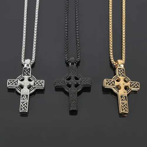 Vista 7 de Cross Pendant for Car Rear View Mirror Decor Prayer Hanging Ornament Stainless Steel Celtic Knot Cross Necklace Adult Men Christian Gift