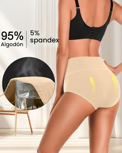 Vista 5 de ASIMOON Ropa Interior de Cintura Alta de Algodón para Mujer, Talla Grande, Ligero Control de Abdomen, Cobertura Completa, Pack de Braguitas