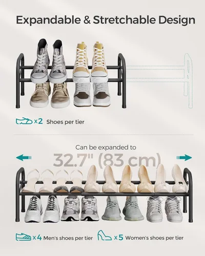Vista 4 de SONGMICS Zapatero expandible, estante de zapatos de 1 nivel, organizador de zapatos ajustable para 10 pares de zapatos, zapatero de pie libre
