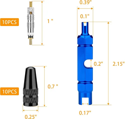 Vista 2 de Kit de Válvula Presta para Bicicleta - 21 Piezas, Herramienta de Extracción de Vástago, Núcleos de Válvula de Latón y Tapas de Vástago