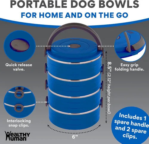 Vista 6 de Healthy Human Cuencos Bento de viaje para mascotas, acero inoxidable de grado humano y sin BPA, a prueba de fugas, juego de recipientes para agua