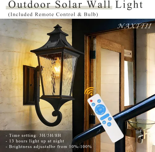 Vista 3 de Apliques solares impermeables para exteriores con control remoto de 20.9 pulgadas de altura, luces solares de pared de gran tamaño con vidrio