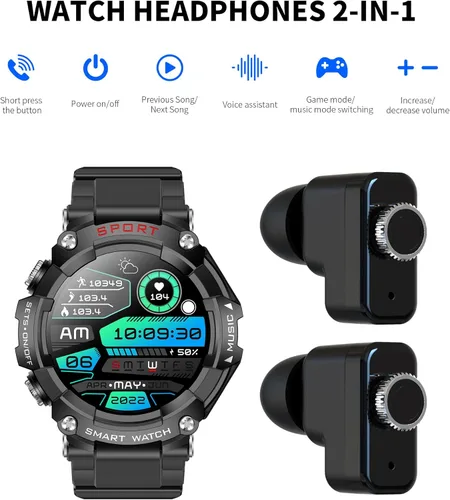 Vista 3 de Cuerpo de metal con pantalla Full Touch HD de 1.52 pulgadas, reloj inteligente con auriculares, auriculares deportivos TWS reloj inteligente dos