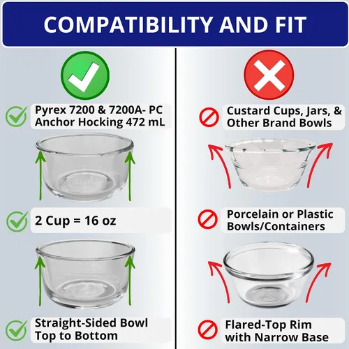 Vista 6 de KlareWare Tapas de repuesto para 2 tazas, tapas de plástico sin BPA para Pyrex 7200, Anchor Hocking (paquete de 4, azul) - Contenedores no incluidos