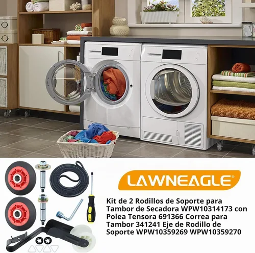 Vista 2 de WPW10314173 Kit de soporte de tambor de rodillo para secadores Whirlpool Maytag 2xWPW10314173+1x691366+1x341241+1xWPW10359269+1xWPW10359270
