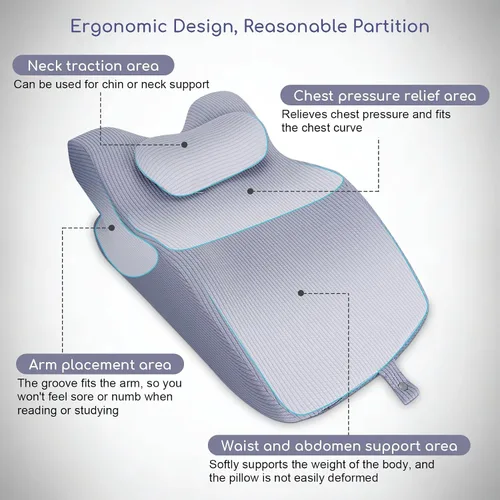 Vista 6 de Ejoyous Almohada boca abajo para dormir, almohada de cuña de cama para leer, almohada propensa de espuma viscoelástica para dormir boca abajo