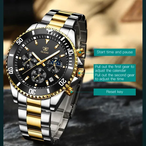 Vista 5 de OLEVS Relojes para hombre, de acero inoxidable, impermeables, con fecha, analógico, de cuarzo, de moda, para negocios, relojes de pulsera