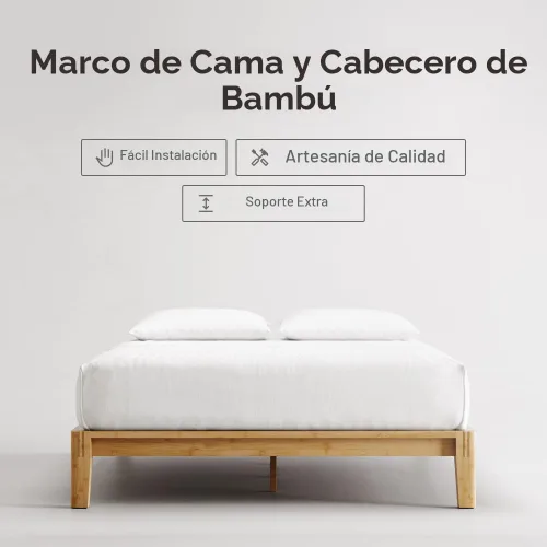 Vista 2 de Marco de Cama de Plataforma de Bambú Nectar - Individual - Natural - Patas de Soporte Central Flotantes - 12” de Altura - Fácil Montaje sin
