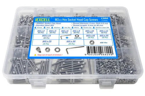 Vista 5 de iexcell Kit de tornillos de cabeza hexagonal de acero inoxidable 304, 100 unidades M2 x 0.157 in, paso de rosca de 0.016 in