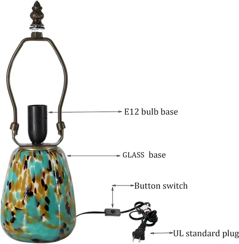 Vista 3 de Tiffany Style Stained Glass Table Lamp 12 Inch - Milky White Mushroom Lamp, 7X7X12 Inch,Mini Night Light, Glass Base, Accent Light,E12 Bulb
