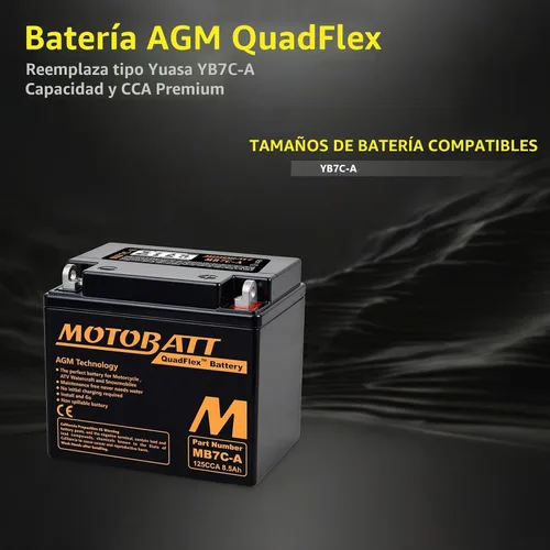 Vista 8 de Batería AGM MB7CA Motobatt 12V - Reemplaza Yuasa YB7C-A