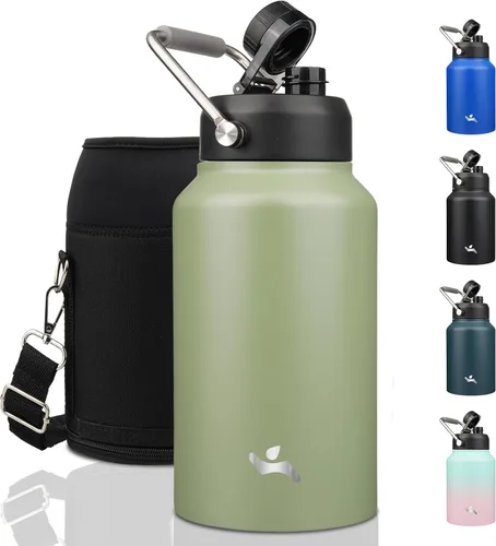 Vista 16 de Konokyo Jarra de medio galón con asa, botella de agua aislada de 64 onzas con bolsa de transporte, botella de metal de acero inoxidable al vacío
