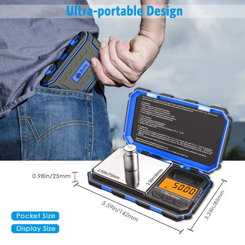 Vista 5 de Mini báscula digital (actualizada), báscula de bolsillo de 7.05 oz/0.00 oz, peso de calibración de 1.76 oz, báscula inteligente electrónica, 6