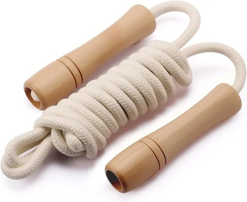 Vista 10 de Cuerda de saltar para niños – Mango de madera – Cuerda de saltar ajustable de algodón trenzado para niños pequeños fitness entrenamiento ejercicio