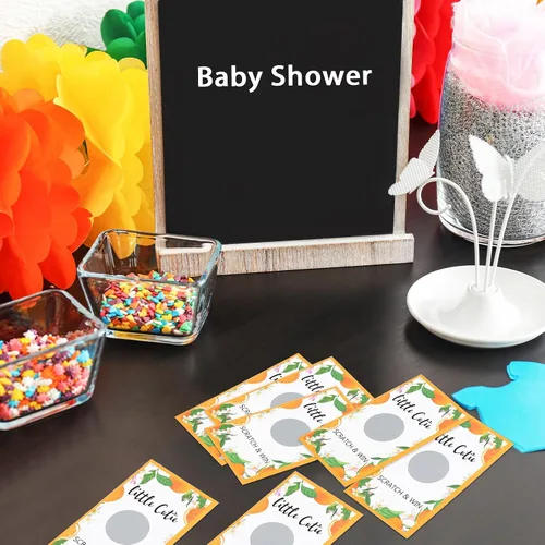 Vista 6 de Minatee Paquete de 60 tarjetas para rascar Little Cutie Little Cutie Baby Shower Games Orange Theme Tarjetas raspar para Little Cutie Baby Shower