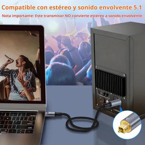 Vista 4 de Cable de audio óptico USB C a Toslink, puerto USB C unidireccional a SPDIF, cable de audio estéreo óptico digital macho para smartphone, tableta