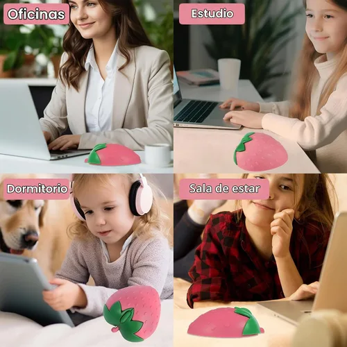Vista 5 de Ratón inalámbrico Bluetooth con forma de fresa de fruta linda 2.4 GHz y Bluetooth 1000 DPI Ratones ópticos para computadora con receptor USB, mouse