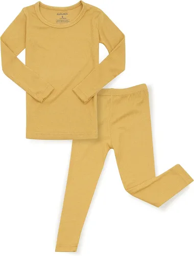 Vista 10 de AVAUMA Conjunto de pijama para bebés, niños y niñas, ajuste ceñido, con nervaduras, ropa de dormir para el estilo de vida diario Negro/Azul