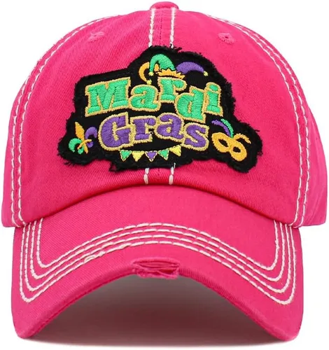 Vista 4 de ScarvesMe Gorra de béisbol vintage bordada vintage de algodón desgastado para mujer Mardi Gras