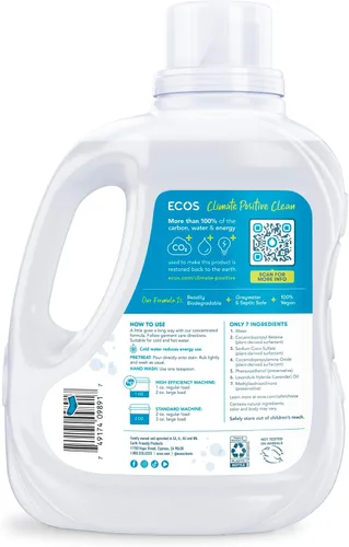Vista 2 de ECOS - Detergente líquido para ropa, 100 cargas, jabón de lavandería probado por dermatólogos, hipoalergénico, certificado EPA Safer Choice