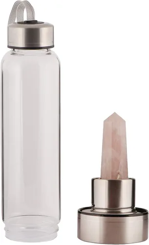 Vista 9 de GEMHUB Botella de agua de cristal Botella de elixir de cristal con varita de piedras preciosas de aventurina Cristal de aventurina verde