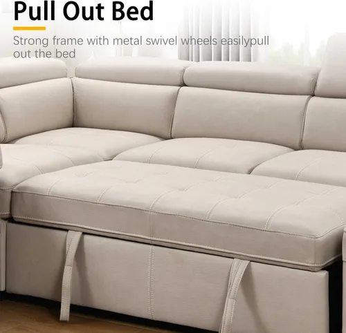 Vista 6 de THSUPER Sofá Seccional Reclinable en Forma de L de Microfibra de 104'', Sofá Cama con Cama Extraíble y Otomana de Almacenamiento, Sofás Convertibles
