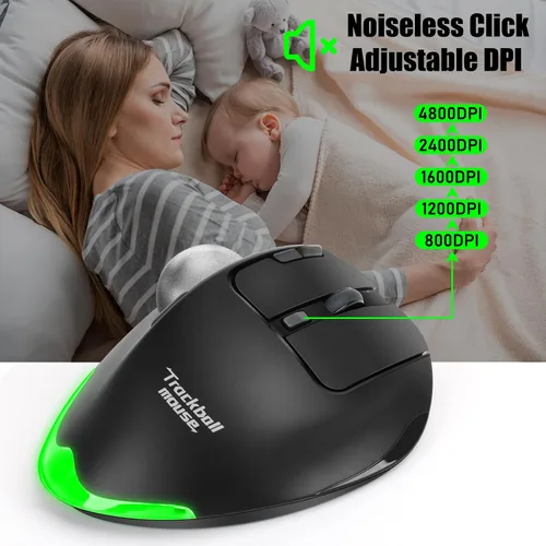 Vista 7 de TRELC Ratón Trackball Inalámbrico, Ratón Ergonómico con Bola Rodante con 4800 DPI/7 Botones Programables, Ratón de Control con Pulgar, Ratón Óptico