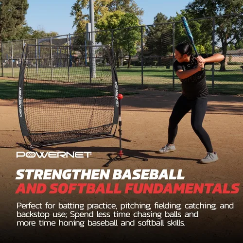 Vista 4 de PowerNet Baseball Net Bundle, 5x5 Travel Net With Softball Accessories for Hitting, Pitching, Training Equipment, Weighted Ball, Tee