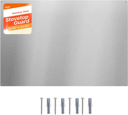 Vista 13 de VEVOR Protector contra salpicaduras de acero inoxidable de 30 x 24 pulgadas para estufa, protector de salpicaduras ultra plano, protector de pared