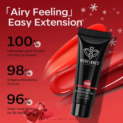 Vista 3 de modelones Juego de Gel de Uñas Poli, 6 Colores Colección Roja Popular Vino Burdeos Brillante con Purpurina Gel de Extensión Poli Rojo Sangre Oscuro