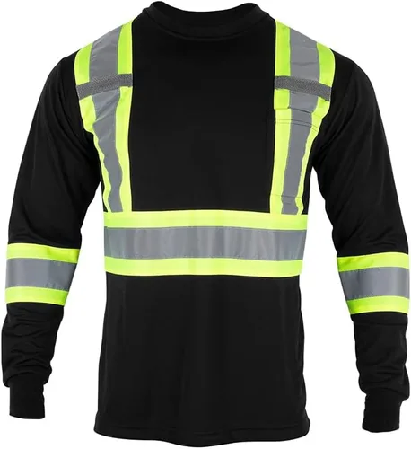 Vista 9 de VENDACE Camiseta de trabajo de seguridad de alta visibilidad para hombre, ANSI Clase 1, camisa reflectante de manga larga con bolsillo (gris, S)