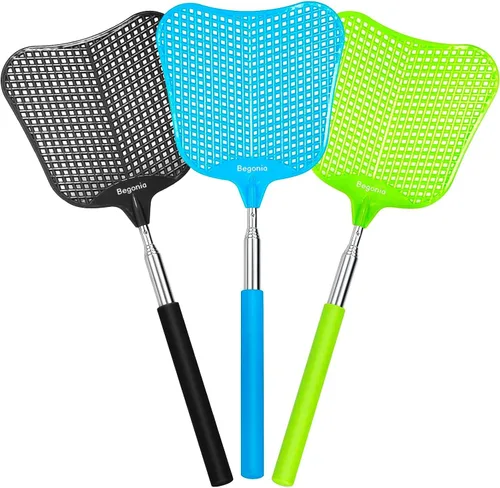 Vista 9 de Fly Swatters-Begonia - Matamoscas gruesos flexibles y resistentes con pala más grande, color negro, paquete de 6