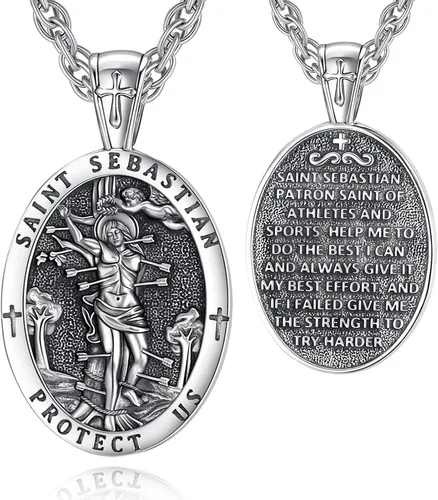 Vista 51 de EUDORA Medalla de plata de ley S925 con collar de San Patrono para mujeres A01-Saint Benedict Medalla