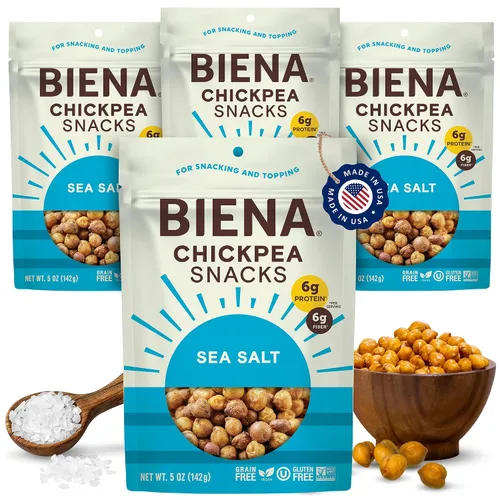 Vista 14 de Biena Bocadillos crujientes de garbanzos tostados, barbacoa, alto en proteínas, alto en fibra, sin gluten, a base de plantas, sin OMG, aperitivos