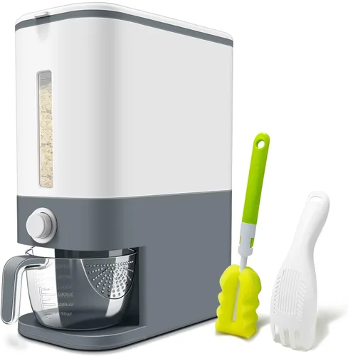 Vista 8 de Lenwi Dispensador de arroz de 22 a 25 libras, recipientes grandes de almacenamiento de alimentos secos de cereales con taza medidora, sin BPA