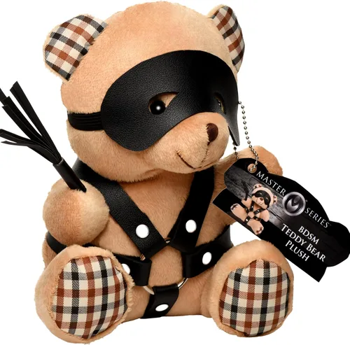Vista 8 de Master Series Oso BDSM para hombres, mujeres y parejas. Suave oso de peluche con temática BDSM M. Regalo lindo y sexy. 1 pieza, beige y negro.