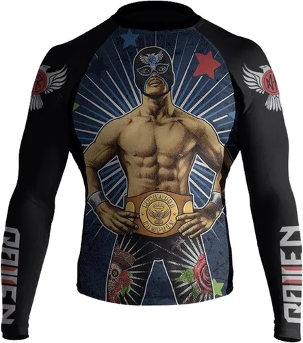 Vista 2 de Raven Fightwear Luchador El Cuervo MMA BJJ Rash Guard Negro