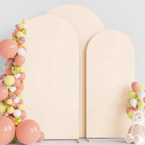 Vista 41 de Wokceer - Juego de 3 fundas de arco para telón de fondo, color beige 6FT,5FT,4FT Spandex Fitted Balloon Arch Cover Round Top Chiara Backdrop Cover