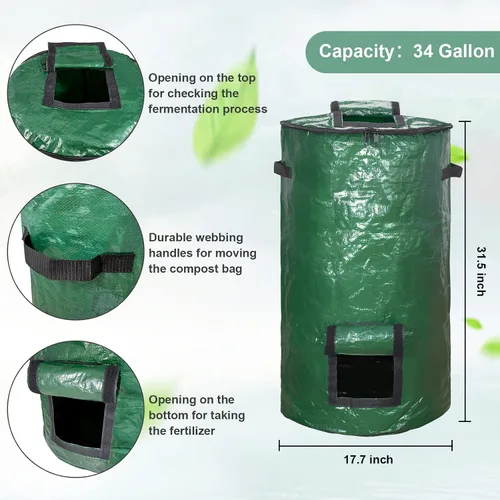 Vista 4 de MyLifeUNIT Contenedores de compostaje para exteriores, contenedor de compostaje para jardín exterior, bolsa de basura reutilizable para jardín, 34