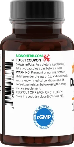 Vista 3 de MONOHERB Extracto de flor de pato 10:1 - 1000 mg por porción - Tamaño de la porción: 2 cápsulas - 45 porciones por botella