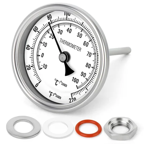 Vista 11 de MEANLIN MEASURE - Termómetro bimetálico de 1/2" NPT, esfera de 3.3", tallo de acero inoxidable de 1-7/8", precisión del 2%, montaje trasero central