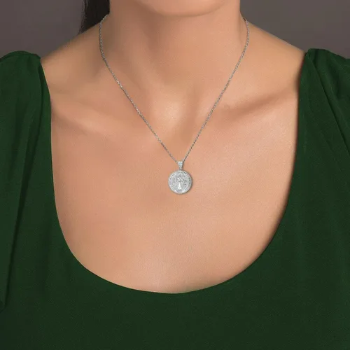 Vista 4 de Medalla De San Benito Saint St Benedict - Collar con colgante de moneda de oro blanco de 10 quilates con cadena Rolo y colgante solamente