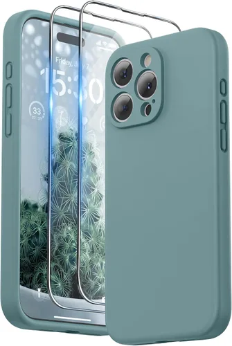 Vista 9 de SURPHY Funda diseñada para iPhone 15 Pro Max con protector de pantalla y cordón, correa de teléfono y funda de silicona líquida para teléfono