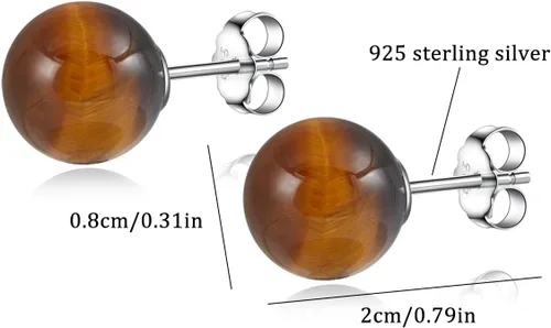 Vista 17 de Natural Stone Stud Earrings for Women 8mm Sterling Silver Genuine Gemstone Earrings Handmade Sterling Silver Crystal Stud Earrings for Women