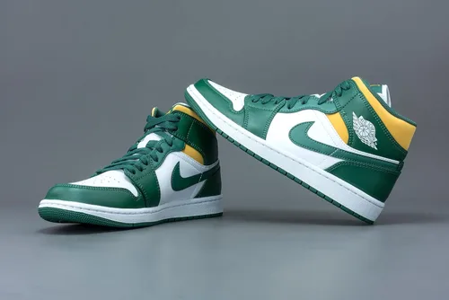 Vista 3 de Nike Air Jordan 1 Mid para hombre, Verde noblePolen blanco