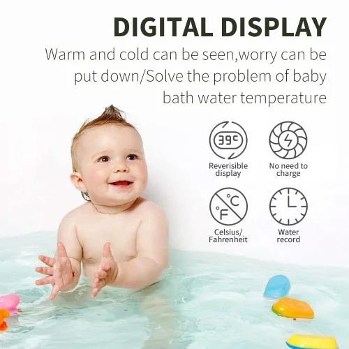 Vista 5 de Termómetro de ducha con pantalla digital LED, pantalla giratoria de 360° Fahrenheit Celsius para el hogar, baños, cocinas, cabezal de aspersor